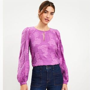 *NWT Floral Jacquard Keyhole Blouse